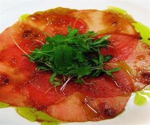 Carpaccio of Yellow Fin Tuna with Ashbolt Olive Oil