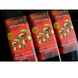 Three bottles of Extra Virgin Olive Oil By Ashbolt