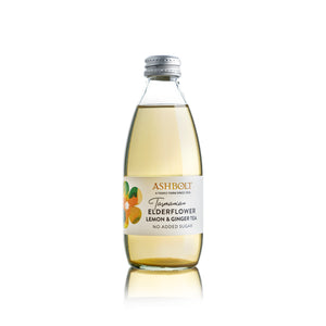 Tasmanian Elderflower Lemon and Ginger Tea in a bottle
